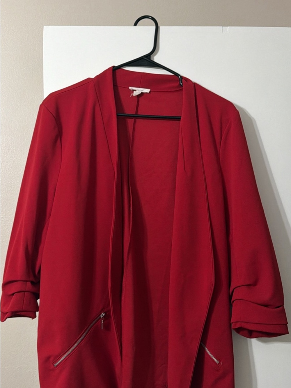Maurices Red Open-Front Blazer with Zipper Pockets